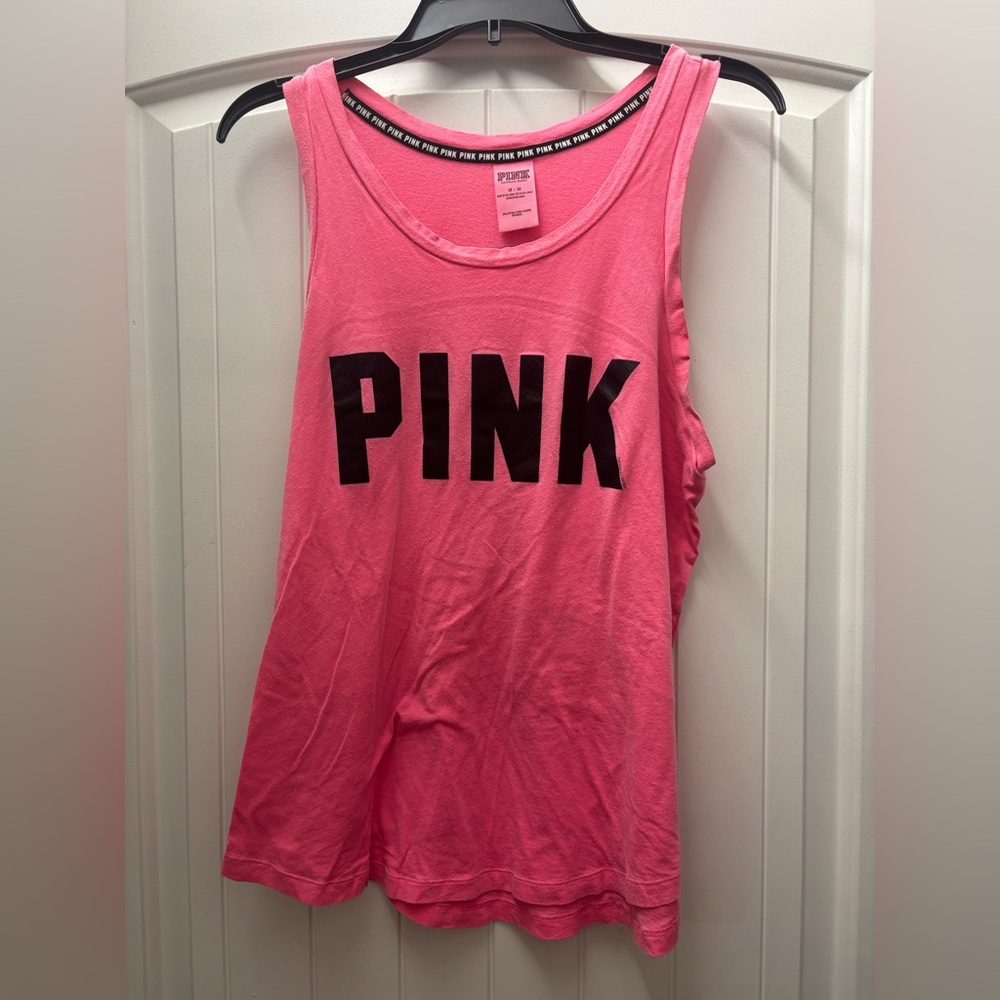 PINK Victoria's Secret Hot Pink Tank with Black Logo